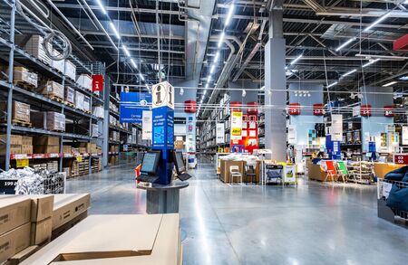 Samara, Russia - June 1, 2019: Interior of the IKEA Samara Store. IKEA is the world's largest furniture retailer, founded in Swedenのeditorial素材