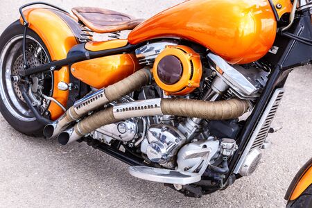 Samara, Russia - May 18, 2019: Engine and fuel tank of a motorcycle close-upのeditorial素材