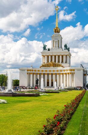Moscow, Russia - July 8, 2019: Main pavilion of VDNKh. Central Pavilion No. 1 at the Exhibition of Achievements of the National Economy in Moscowのeditorial素材