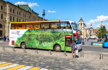 Moscow, Russia - July 9, 2019: City Sightseeing bus parked up at the city street