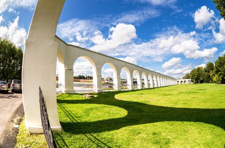 Veliky Novgorod, Russia - August 23, 2019:  Arcade of Yaroslavovo courtyard in summer sunny dayのeditorial素材