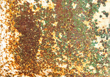 Rusty metal texture as background with streaks of rust. Old sheet of iron covered with rust and...
