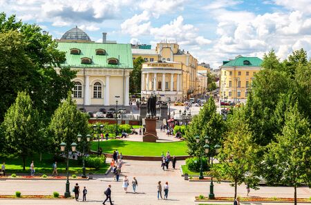 Moscow, Russia - July 9, 2019: View of the Tatiana Church and the monument to Patriarch Germogen in Moscowのeditorial素材