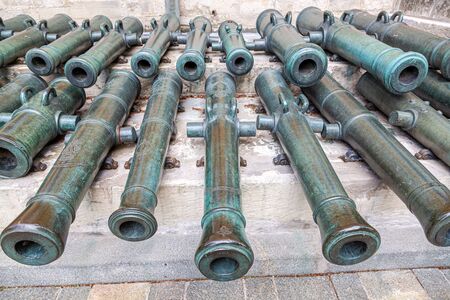 Moscow, Russia - July 9, 2019: Russian ancient field bronze cannons 17th - 18th centuries on the territory of the Moscow Kremlinのeditorial素材