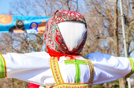Samara, Russia - March 1, 2020: Shrovetide in Russia. Big doll for the burning. Maslenitsa or...