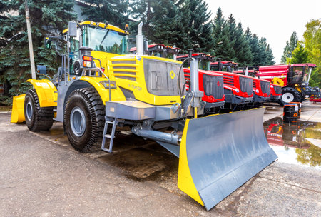 Samara, Russia - September 15, 2019: Modern agricultural tractor Kirovets K708 exhibited at the...