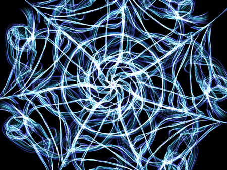 Abstract fractal colorful pattern over black background. Glowing neon pattern