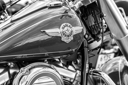 Samara, Russia - May 18, 2019: The emblem on the fuel tank of Harley Davidson motorcycle close-upのeditorial素材