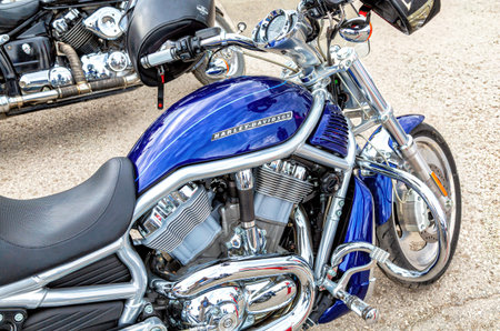 Samara, Russia - May 18, 2019: Harley Davidson motorcycles on the city street