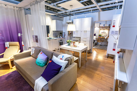 Samara, Russia - September 14, 2019: Dining room interior with furniture inside IKEA store