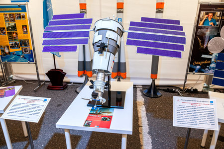 Samara, Russia - September 11, 2016: Spacecraft mockup Resurs-P at the free outdoors exposition