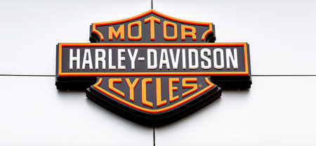 Samara, Russia - May 3, 2019: Logo of Harley-Davidson Inc. is an American motorcycle manufacturer....