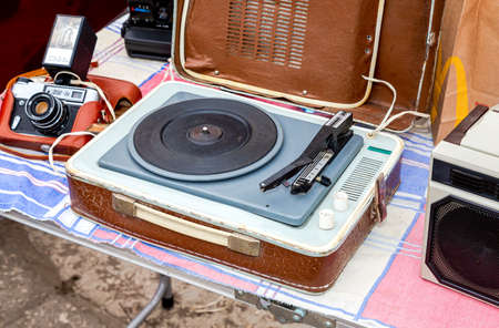 Samara, Russia - May 19, 2018: Vintage soviet turntable record playerのeditorial素材