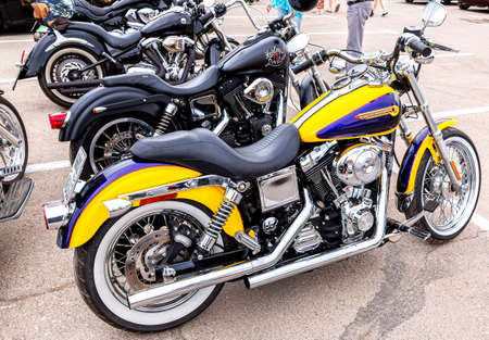 Samara, Russia - May 19, 2018: Harley Davidson motorcycles on the city streetのeditorial素材
