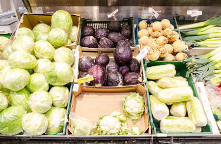Samara, Russia - March 30, 2019: Fresh raw vegetables ready for sale in a superstoreのeditorial素材