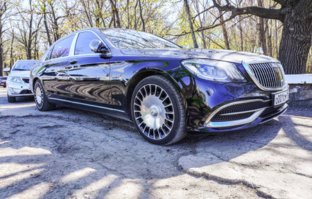 Samara, Russia - May 2, 2022: Mercedes-Benz S-Class Maybach standing at the city street. luxury car...