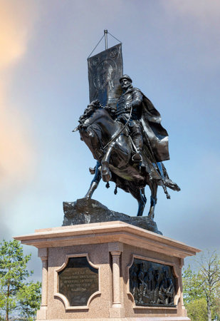 Samara, Russia - May 3, 2022: Equestrian monument to the founder of Samara - Prince Grigory Zasekin...