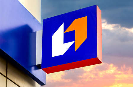 Samara, Russia - May 21, 2022: Russian PSB bank logo against the colorful sky. PSB bank is one of the largest Russian banksのeditorial素材