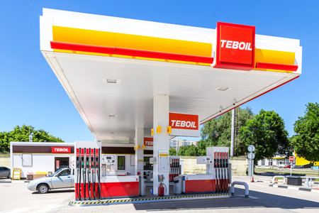 Samara, Russia - June 26, 2022: Teboil fuel station in summer sunny day. Teboil is a subsidiary of the Russian Lukoil companyのeditorial素材