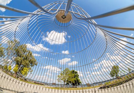 Valday, Russia - August 6, 2022: Openwork composition in the form of a bell on the embankment of the Valdai lakeのeditorial素材