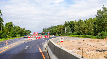 Moscow, Russia - July 12, 2022: Road works on the highway, repair work on the road