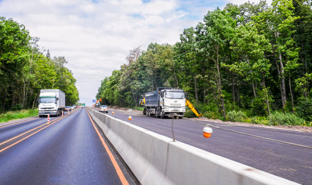 Moscow, Russia - July 12, 2022: Road works on the highway, repair work on the roadのeditorial素材