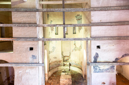 Veliky Novgorod, Russia - August 27, 2022: Interior of Savior Transfiguration Church on Ilyin street with mural fresco painting by Theophanes the Greek, Byzantine Greek artist and famous icon painterのeditorial素材