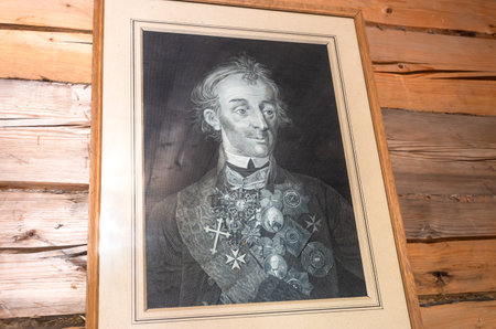 Konchansko-Suvorovskoe, Russia - August 10, 2022: Portrait of the Generalissimo AV Suvorov in the museum homestead of A. Suvorovのeditorial素材