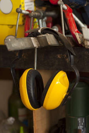 Ear Muffs in a Workshopの写真素材