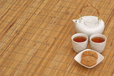 Chinese Tea and Sesame Yam Puffsの写真素材