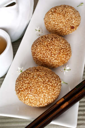 Red Bean Pastries coated with Sesame Seedsの写真素材
