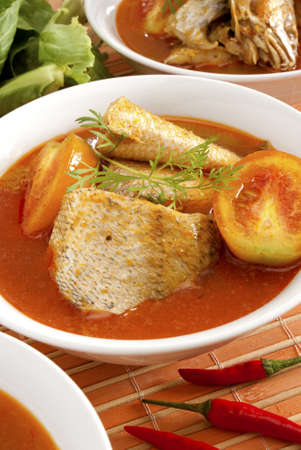 Fish Curry in Individual Bowlsの写真素材