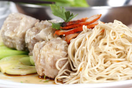 Dry Wonton Noodles w Red Roasted Porkの写真素材