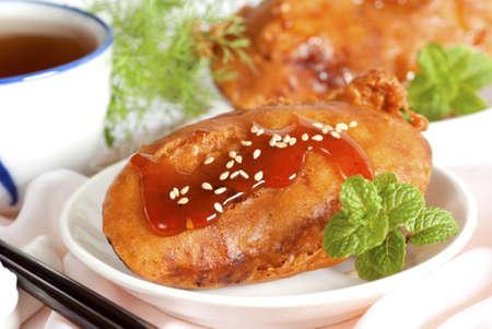 Fried Banana Slices with Honeyの写真素材