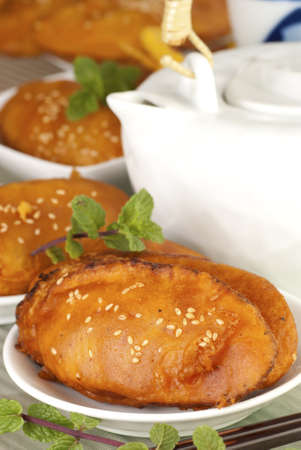 Fried Banana Slices w Sesame Seedsの写真素材