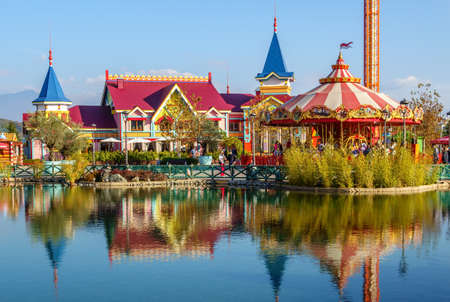 Sochi, Russia - November 22, 2014: Sochi Park is the biggest and most amazing tourist landmark for children in Sochi resort representing an artificial fairy town filled with all kinds of attractionsのeditorial素材