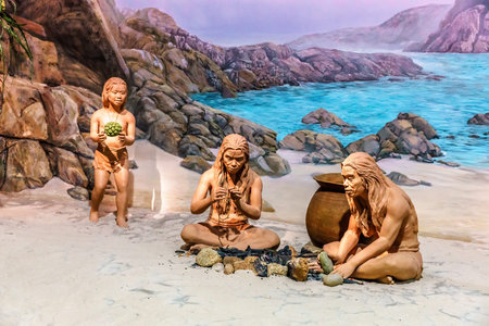 Hong Kong, China - January 20, 2016: Exposition in Hong Kong Museum of History displays primeval...