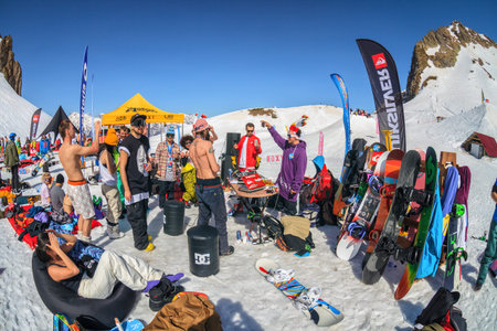 Sochi, Russia - March 25, 2014: Quiksilver NewStar Camp is winter mountain sports and entertainment...