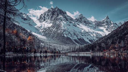 The beautiful scenery of Bipenggou in the plateau valley when autumn and winter intersectのeditorial素材