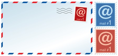 Vector illustration of a mail envelope and stamps with e-mail sign.の写真素材