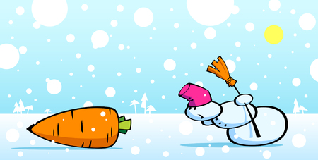 Cartoon illustration of a snowman and carrot.のイラスト素材