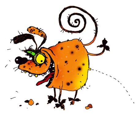 cartoon illustration of a pissing smiling dogの写真素材