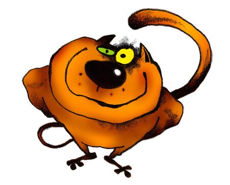 cartoon illustration of a smiling cat (coloured pencil drawing)の写真素材