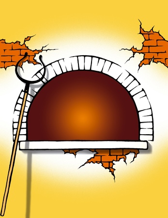 cartoon illustration of a stove with yellow backgroundの写真素材