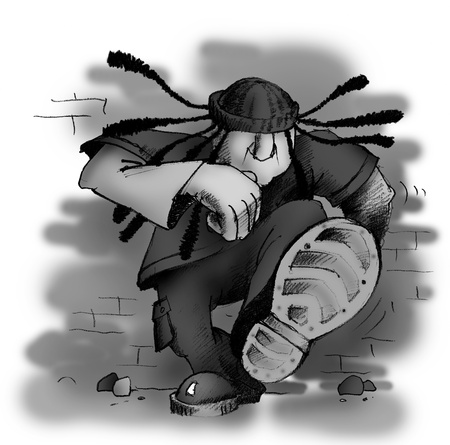cartoon illustration of dancing teenager near a wallの写真素材
