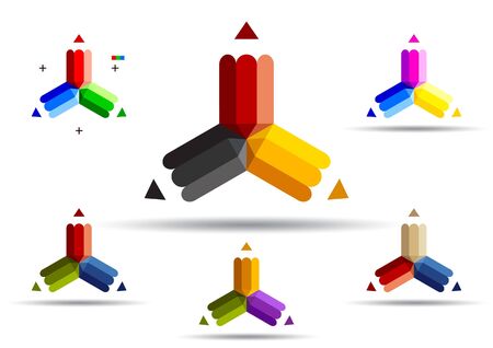 illustration of color pencils with three ends.のイラスト素材