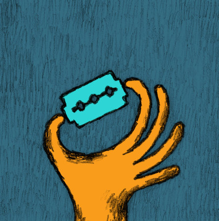 Handmade illustration of a hand with a razor blade 