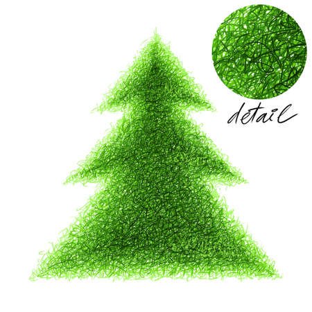 Stroked fir-tree illustration on a white background.の写真素材