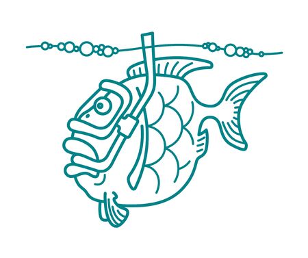 Vector illustration of a snorkel diving fish. Can be easily colored and used in your design.のイラスト素材