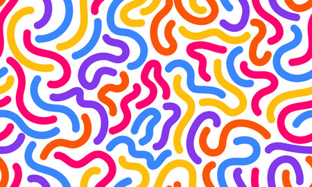 An abstract pattern of intertwining lines in a kaleidoscope of colors, creating a visually engaging maze-like effect.のイラスト素材